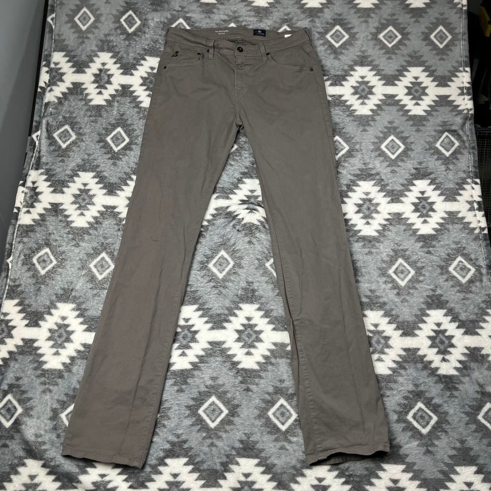 AG Adriano Goldschmied Matchbox Slim Straight Pants Mens 32R Grey Brown 32x34